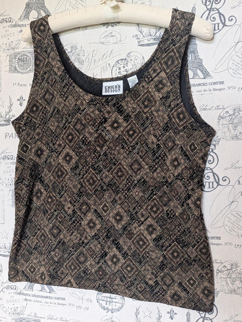 Vintage Chico's Design Geometric Top W/Gold Accents - Size 12 (Chico's Size 2)